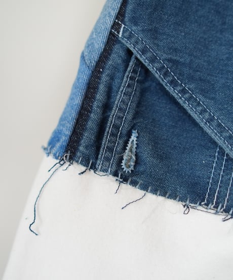 "つぎはぎのデニムスリーブトレーナー 第一色" Patchwork denim sleeve trainer, Rebuild by vintages