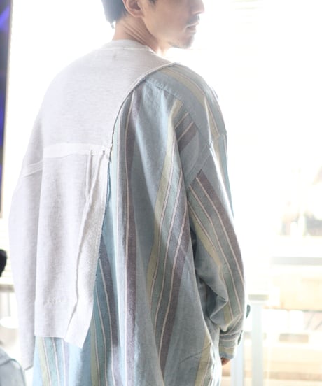 "灰と薄青" Ash and light blue Misaligned pullover, rebuild by vintages