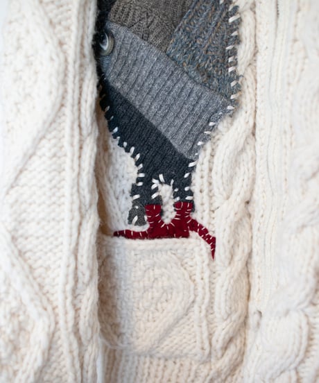 "鳩、会話中" patchwork pigeons(talking) knit, Rebuild by vintages
