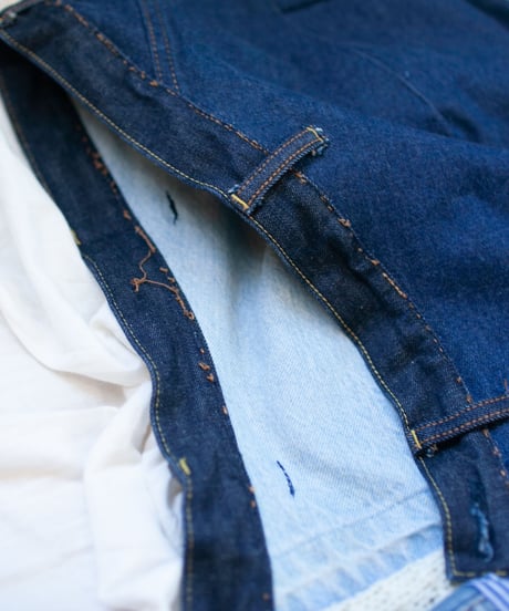"つぎはぎのデニムニットフードマフラー 第三色" Patchwork denim knit hooded muffler, Rebuild by vintages