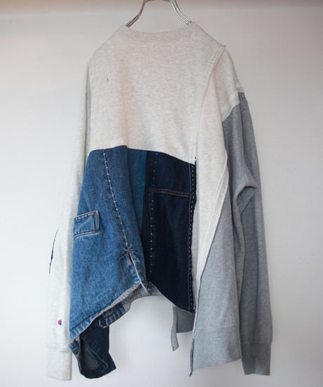 "ひねくれものの手縫いのデニム×トレーナー" Hand-sewn twisted [Denim x Trainer], Rebuild by vintages