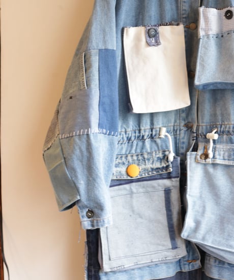 "青のデニムモッズコート" Blue denim mods coat