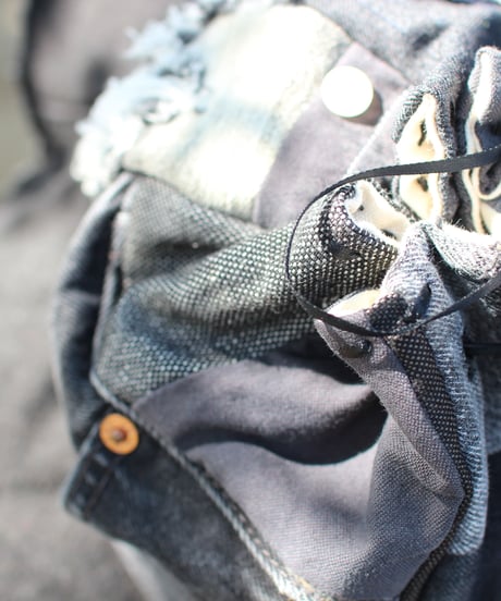 "黒い蕾" Black Patchwork Flower hat with Ribbon, Rebuild by vintages