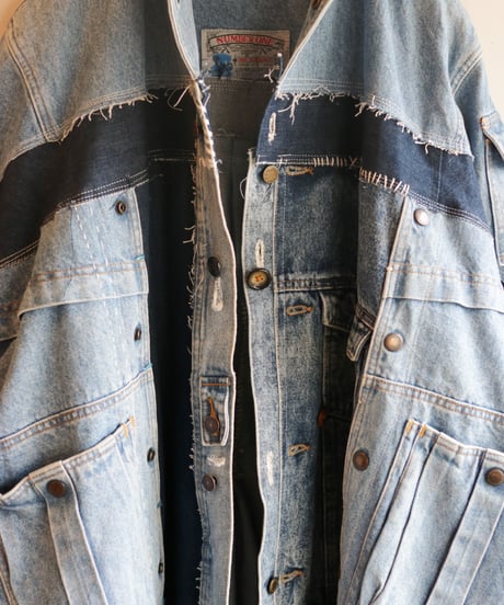 "水白虹" Liquid White Rainbow Coat, reconstructed from denim vintages