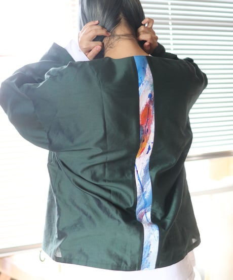《0＜nisai+α≦Y》  three button shirt jacket / Green silk cotton