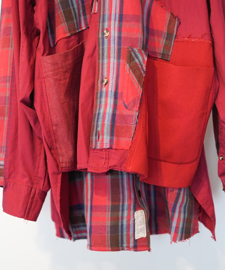 "赤い花" Red flower shirt jacket, Rebuild by vintages