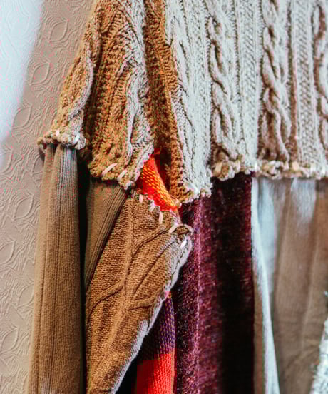 "六分の一、ショート" Rebuild Knit with RIBBONS, FLOWERS and FRINGE.