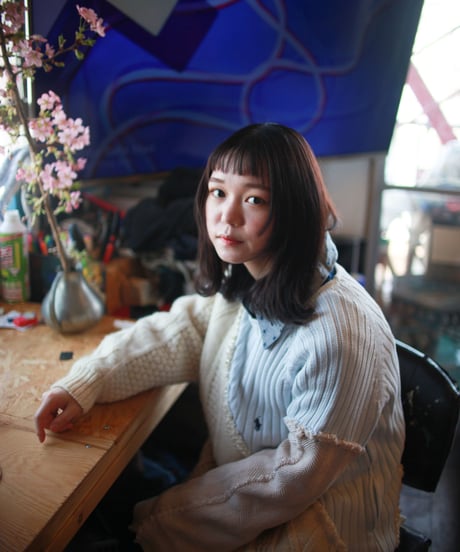 "少女水色グランジ" Girl light blue grunge Knit, Rebuild by vintages