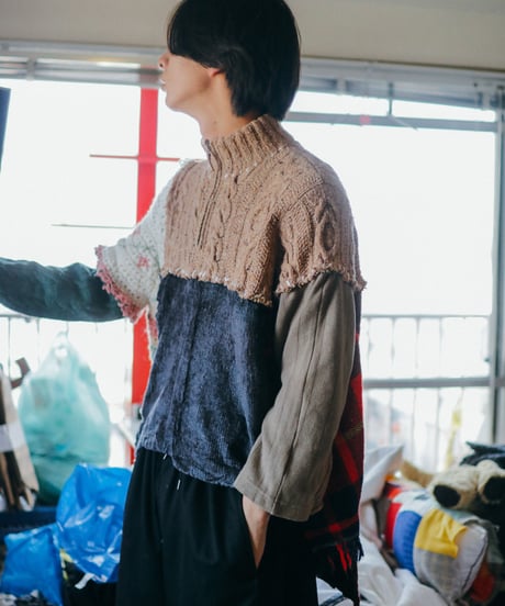 "六分の一、ショート" Rebuild Knit with RIBBONS, FLOWERS and FRINGE.