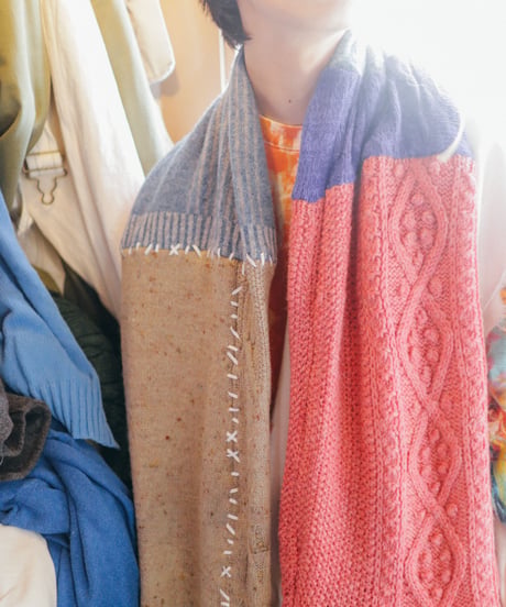 "夜中に台所でぼくはきみに話しかけたかった" Vintage knit Rebuild Muffler by Midnight