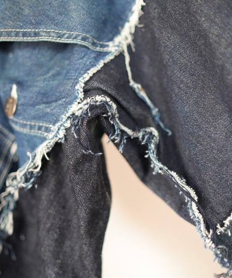 "むきだしの青" Blue grunge jacket, Rebuild by vintages