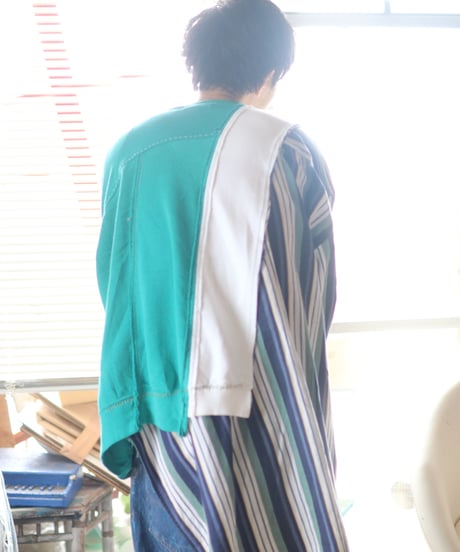 "緑雨" Green rain Misaligned pullover, rebuild by vintages