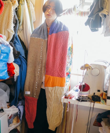 "夜中に台所でぼくはきみに話しかけたかった" Vintage knit Rebuild Muffler by Midnight