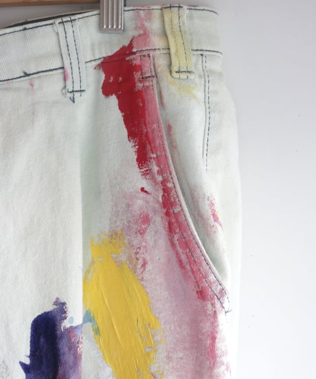 "偽装する虹" Fake stitch painted pants, Based on Bleach vintage denim
