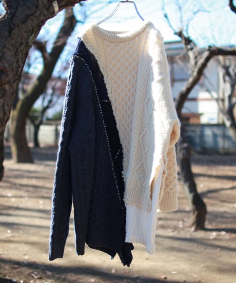 "青の向こうへ" Beyond blue knit, Rebuild by vintages