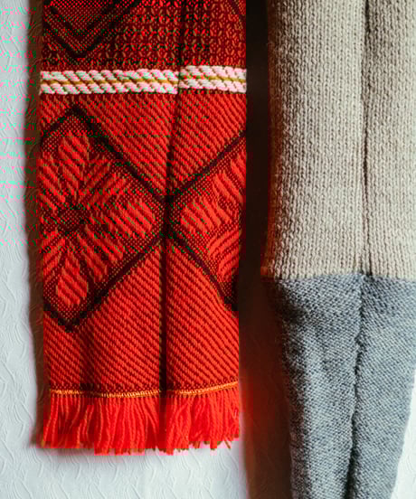 "灰髪少女とフランス" Vintage knit Rebuild Muffler by French antique and platinum