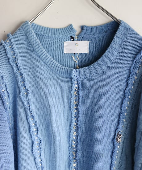 "リボンと狐の嫁入り" SUNNYRAIN AND RIBBONS, reconstructed from blue cotton knit vintages