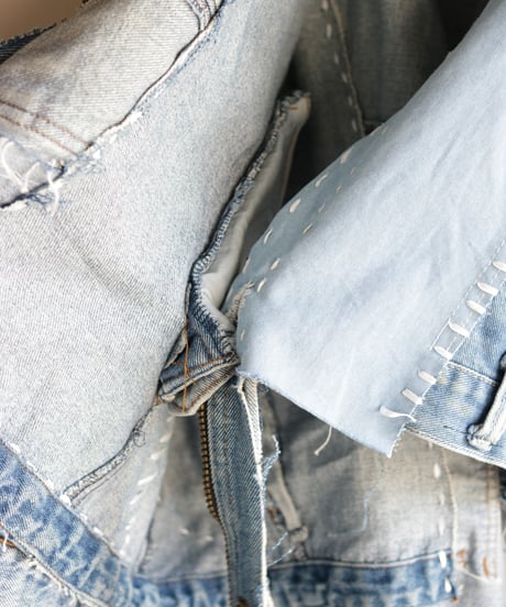 "すれちがって巡り合う青" FAREWELL AND REUNION Denim jacket, reconstructed from denim vintages