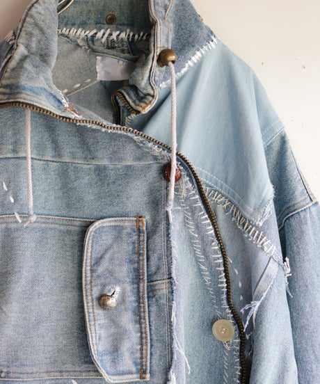 "すれちがって巡り合う青" FAREWELL AND REUNION Denim jacket, reconstructed from denim vintages