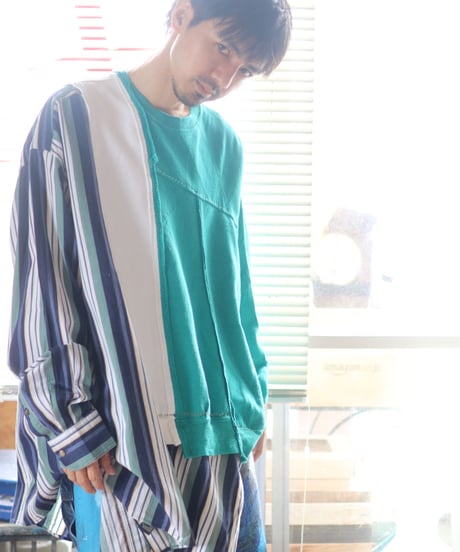 "緑雨" Green rain Misaligned pullover, rebuild by vintages