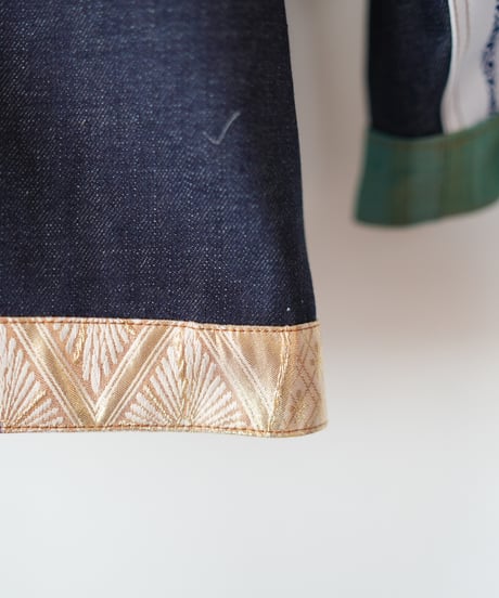 《nisai × soma komatsuno》"藍と黄金と緑" Patchwork Denim jacket, Rebuild by vintage kimono