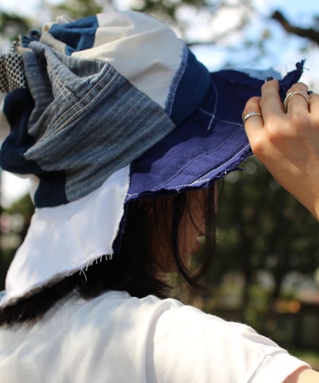 "終わらない藍の花" Blue Patchwork Flower hat, Rebuild by vintages