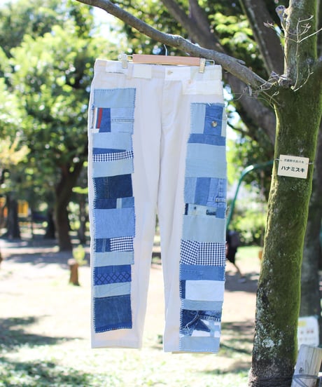 "青の修復2" Blue repair Patchwork Slacks, Based on vintages