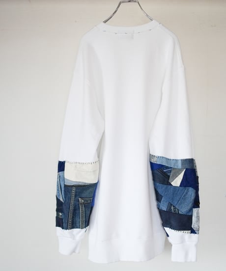 "つぎはぎのデニムスリーブトレーナー 第四色" Patchwork denim sleeve trainer, Rebuild by vintages