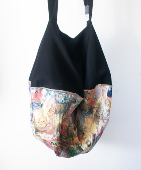 《0＜nisai+α≦Y》 Painted Ball bag / wool and cotton black