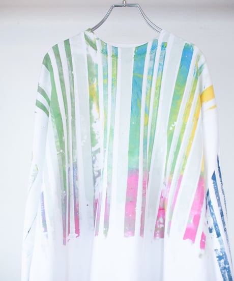 "明るい人" Trainer by Analog silk screen overlay blurring hand-print