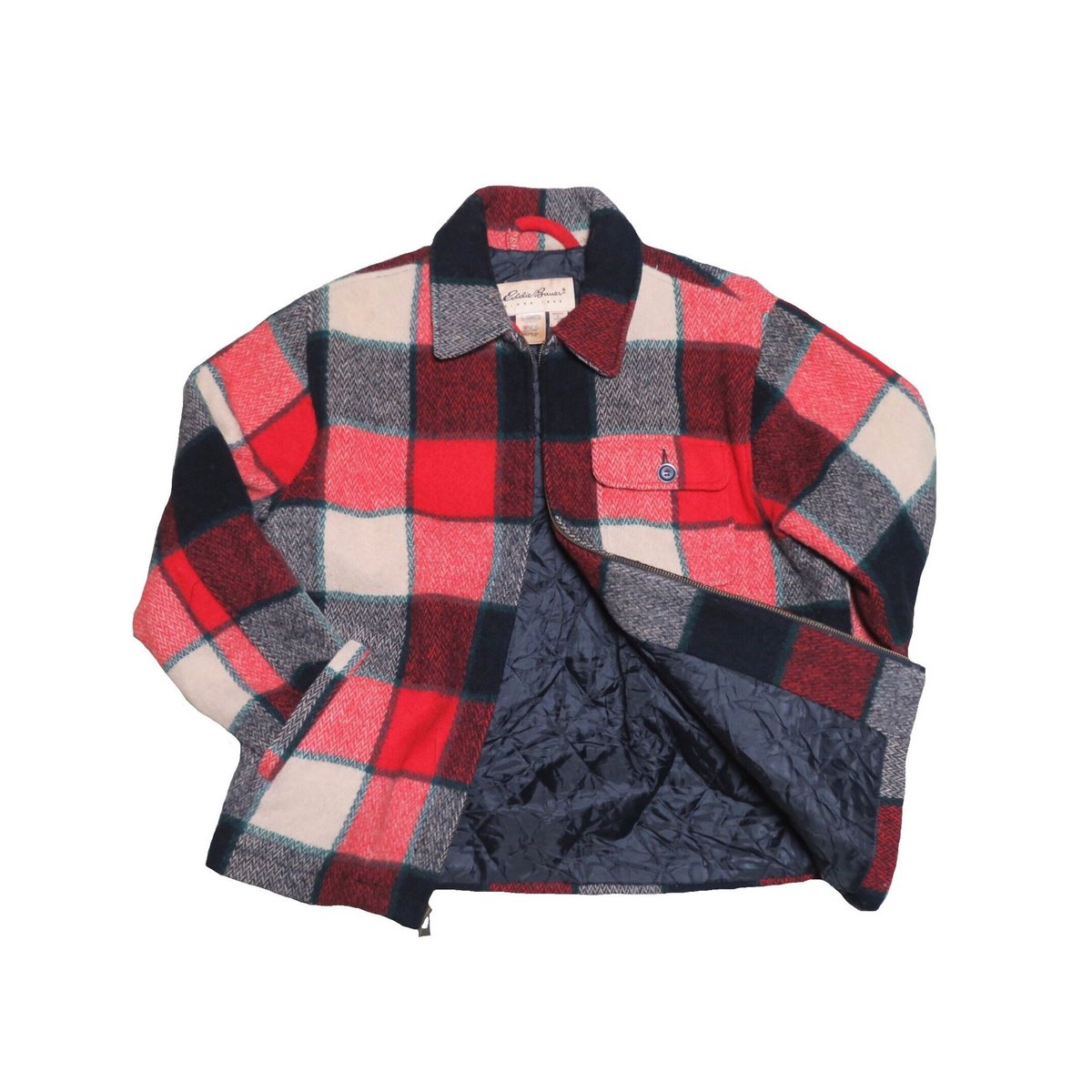 古着】Eddie Bauer ノーカラーウールジャケット エディーバウアー