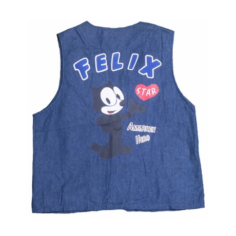 レディース Felix THE Cat(フェリックスザキャット) ベスト デニム 古着 キャラクター