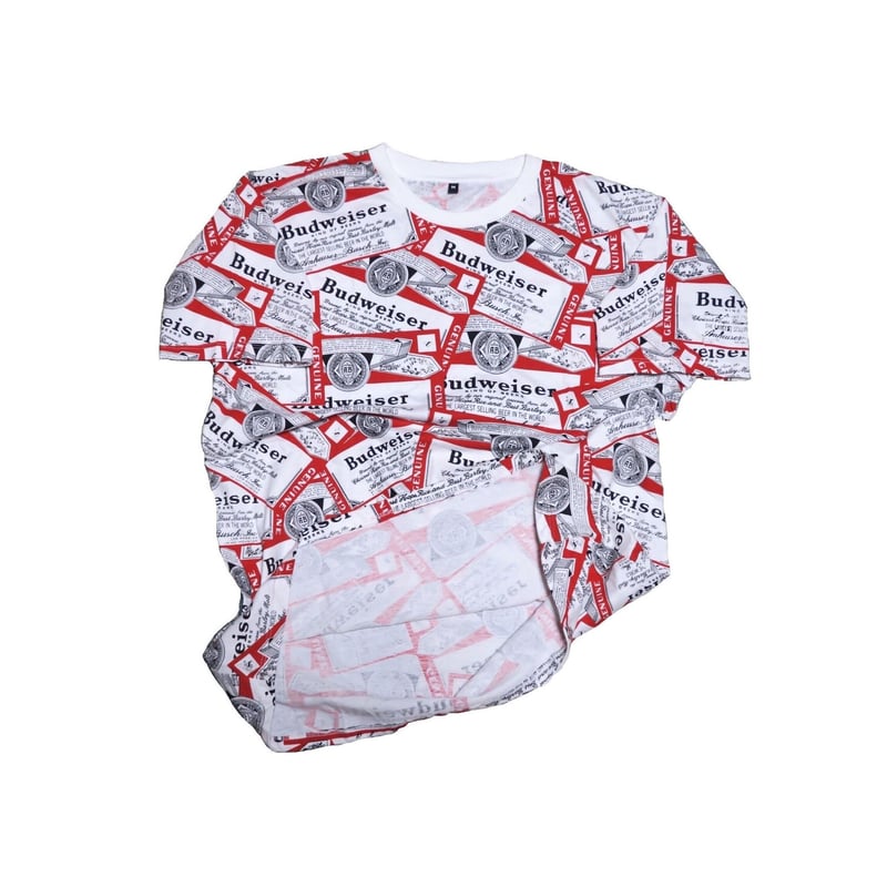 バドワイザー　budweiser 総柄　ノーカラー　シャツ　M 90s 00s バドワイザー budweiser 総柄 ノーカラー シャツ M 90s 00s