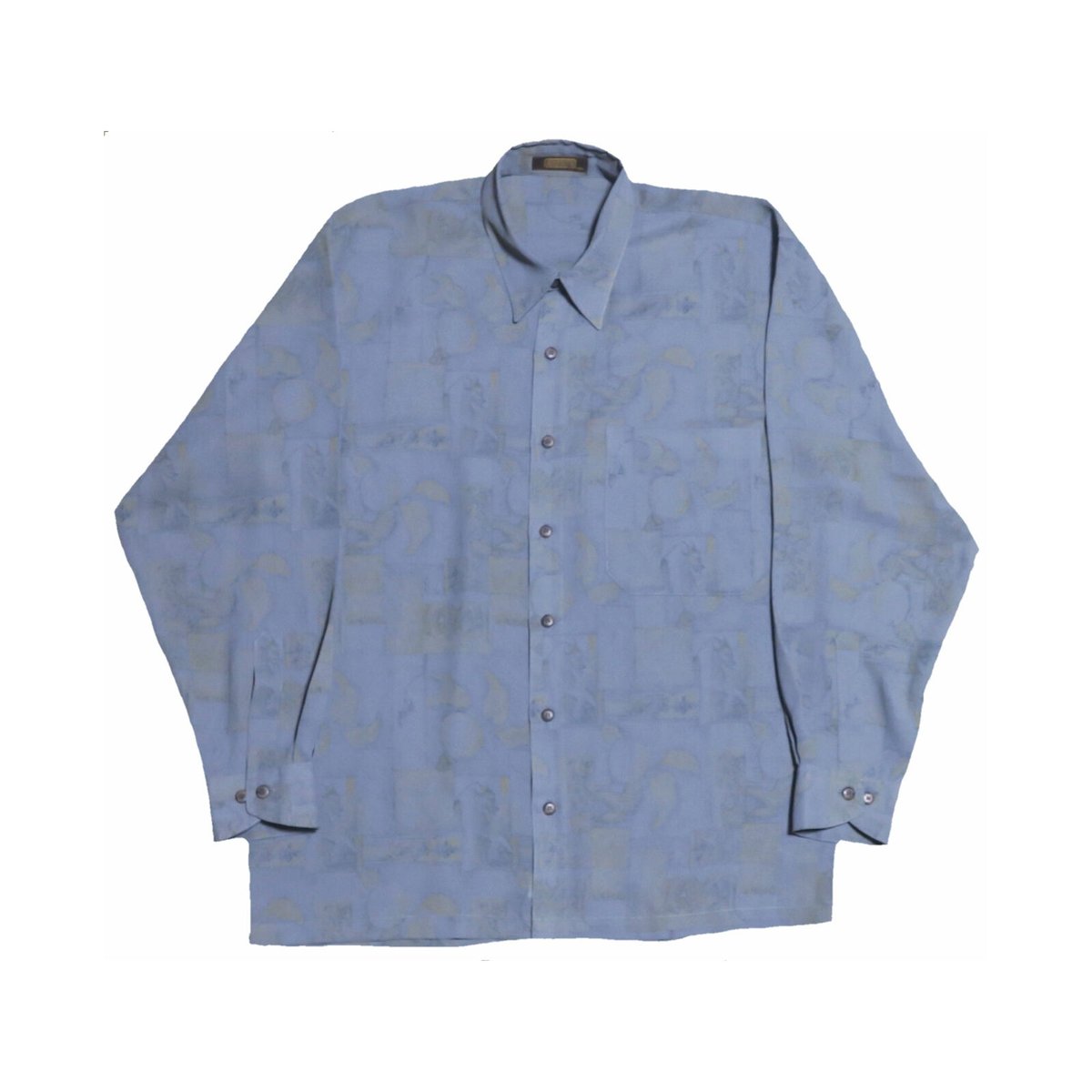 アラミス○商品80's ARAMIS アラミス　日本製　水彩柄　個性派　ノーカラーレトロシャツ