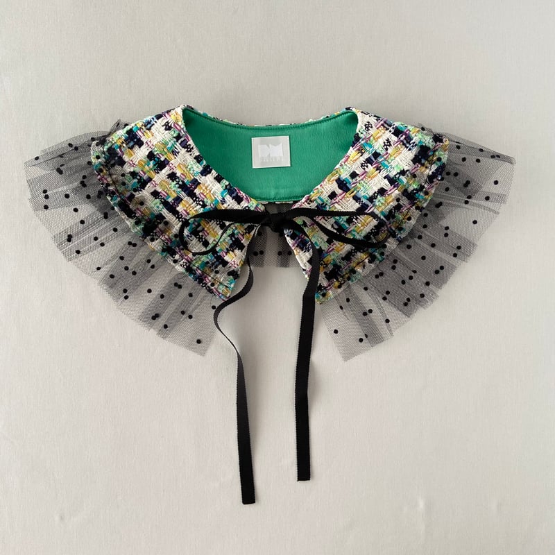 familiar チェック柄 つけ襟 S グリーン