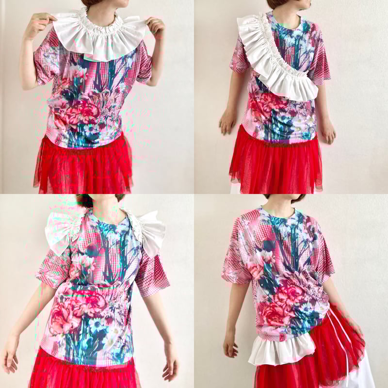 良品】 MIU MIU 花柄 つけ襟 リボン 白 MIU MIU - miumiu ミュウ