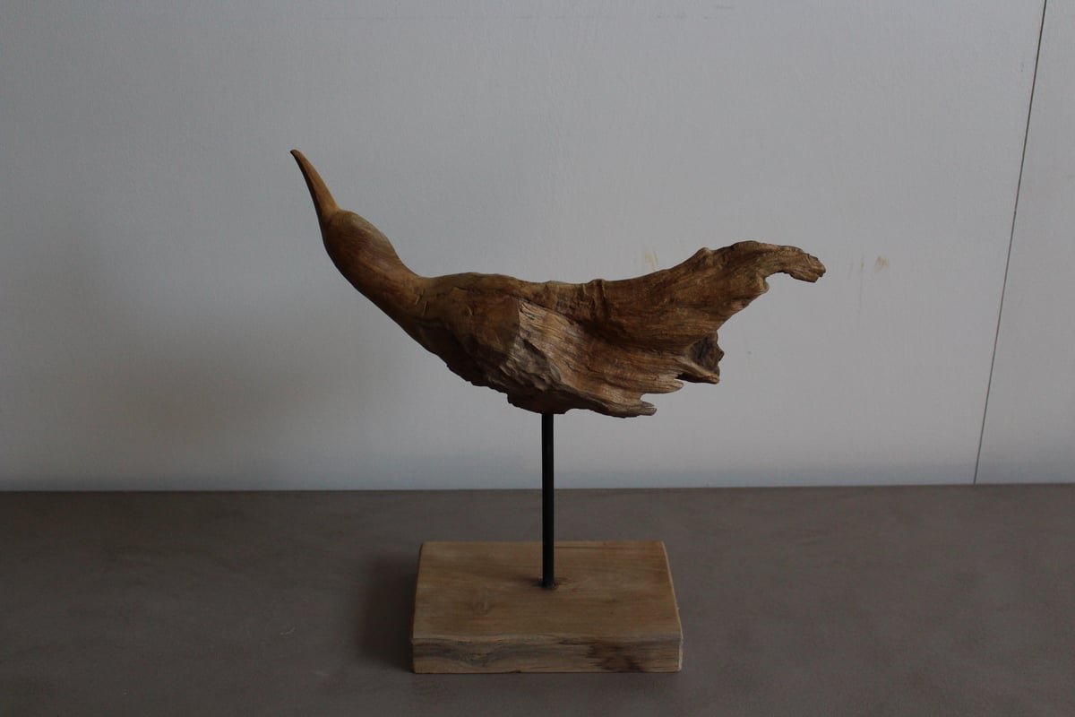 迫力のあるチーク原木オブジェ105.5cm 無垢材 ホテルロビーやエントランスに lefz-Tr-001B チークバードのオブジェB | Leaf Village