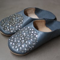 lefz-BK003 スパンコールバブーシュ　ダークグレー×シルバー　39（23.5ｃｍ～24ｃｍ）