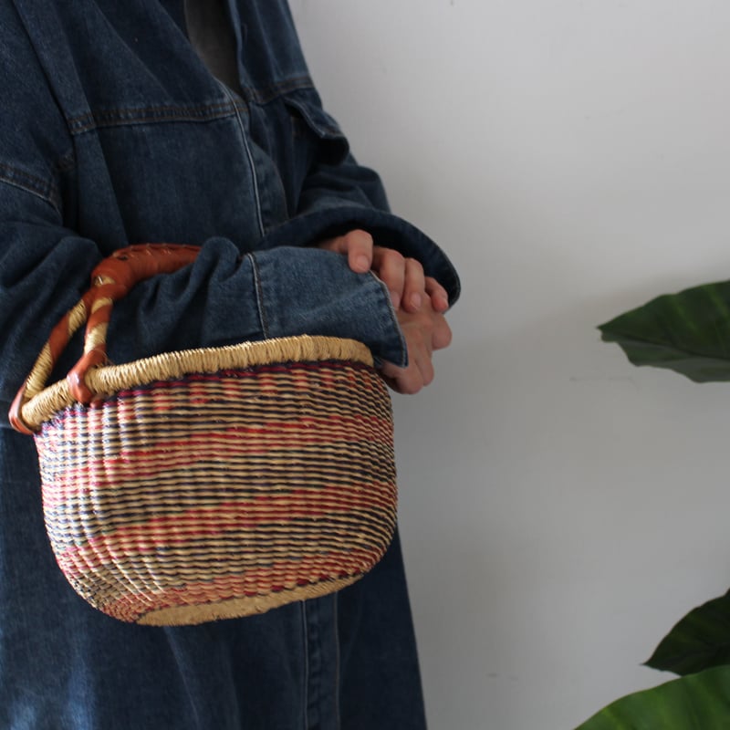 バスケット　4点セット　ブルキナファソ　ハンドル付きストライプバスケット バスケット 4点セット ブルキナファソ ハンドル付きストライプ