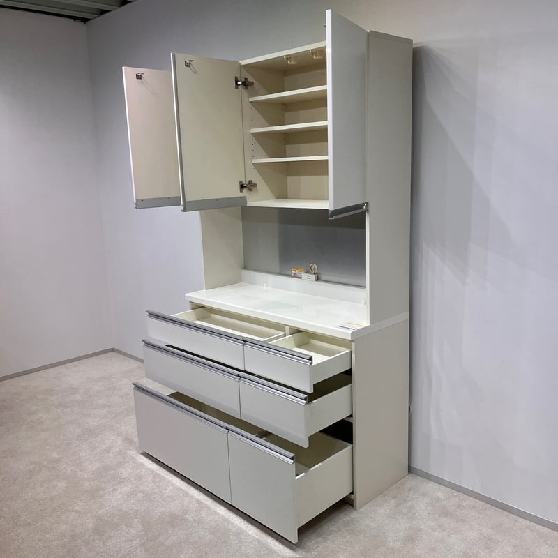 Pamouna 食器棚 120cm パールホワイト 全扉、引き出しサイレント