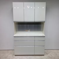 Pamouna　食器棚 120cm パールホワイト　全扉、引き出しサイレントクローズ　拡張コンセント付　ダイヤモンドハイグロス