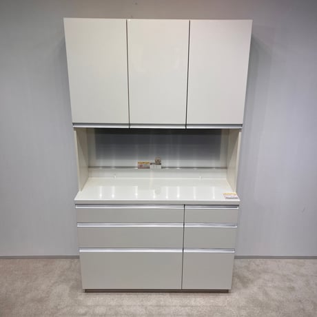 Pamouna　食器棚 120cm パールホワイト　全扉、引き出しサイレントクローズ　拡張コンセント付　ダイヤモンドハイグロス