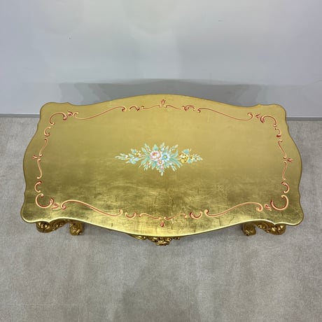 コーヒテーブル　SILIK　金箔 ロココテーブル ガラストップ付き