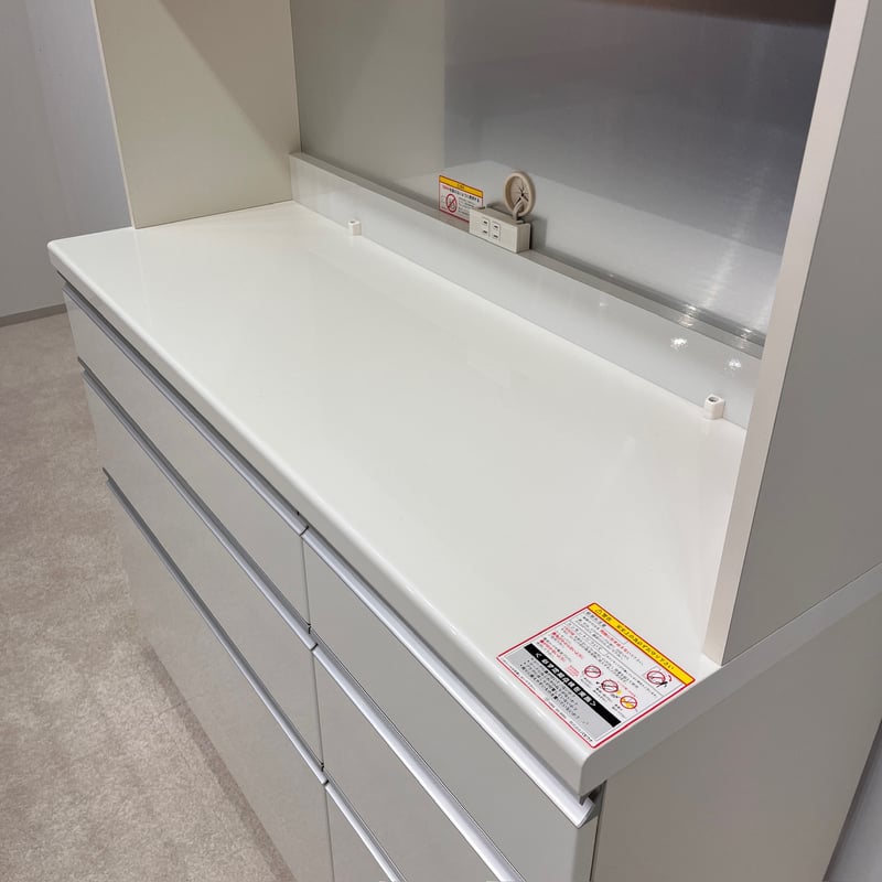 Pamouna 食器棚 120cm パールホワイト 全扉、引き出しサイレント