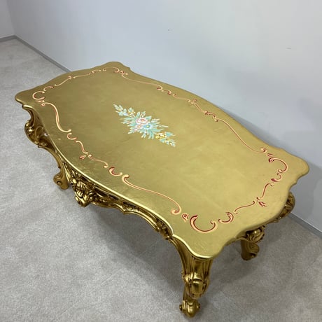 コーヒテーブル　SILIK　金箔 ロココテーブル ガラストップ付き
