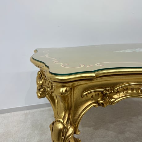 コーヒテーブル　SILIK　金箔 ロココテーブル ガラストップ付き