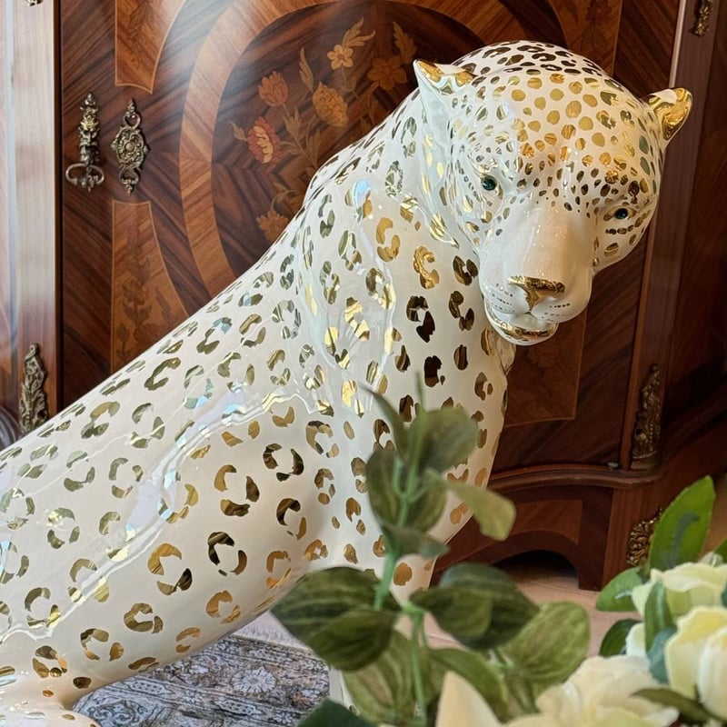 イタリア製 レオパード（陶器）白金メッキ仕上げ イタリア製