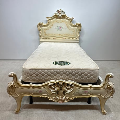 シングルベッド　SILIK　ART.701　06クラック仕上げ　マットレス/スプリング込　ロココ 白家具