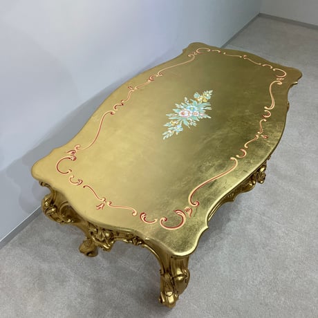 コーヒテーブル　SILIK　金箔 ロココテーブル ガラストップ付き