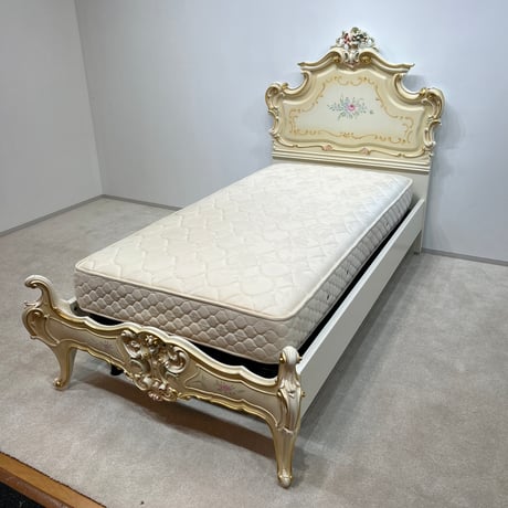 シングルベッド　SILIK　ART.701　06クラック仕上げ　マットレス/スプリング込　ロココ 白家具
